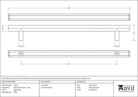 From The Anvil - Aged Brass Kahlo Pull Handle - Large | Sku. 50511 | Trade Door Handles.