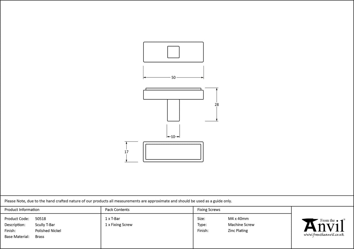 From The Anvil - Polished Nickel Scully T-Bar | Sku. 50518 | Trade Door Handles.