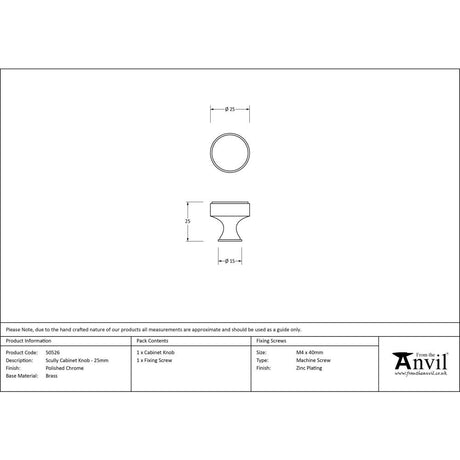 From The Anvil - Polished Chrome Scully Cabinet Knob - 25mm | Sku. 50526 | Trade Door Handles.