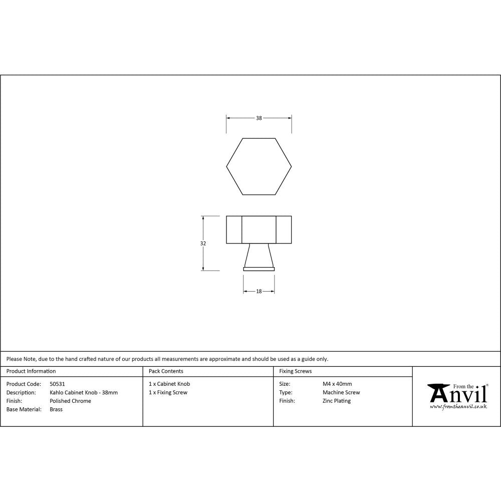 From The Anvil - Polished Chrome Kahlo Cabinet Knob - 38mm | Sku. 50531 | Trade Door Handles.