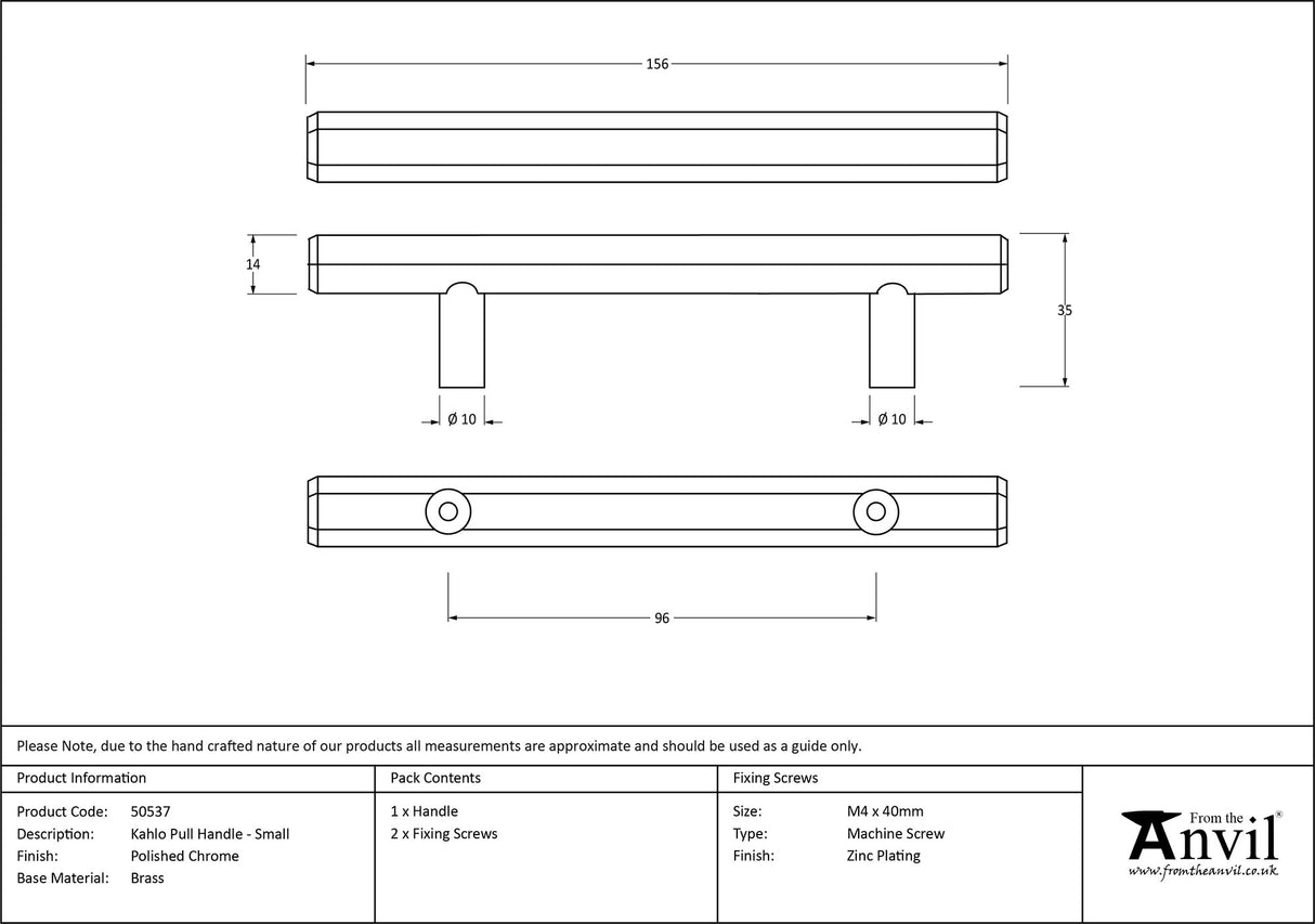 From The Anvil - Polished Chrome Kahlo Pull Handle - Small | Sku. 50537 | Trade Door Handles.