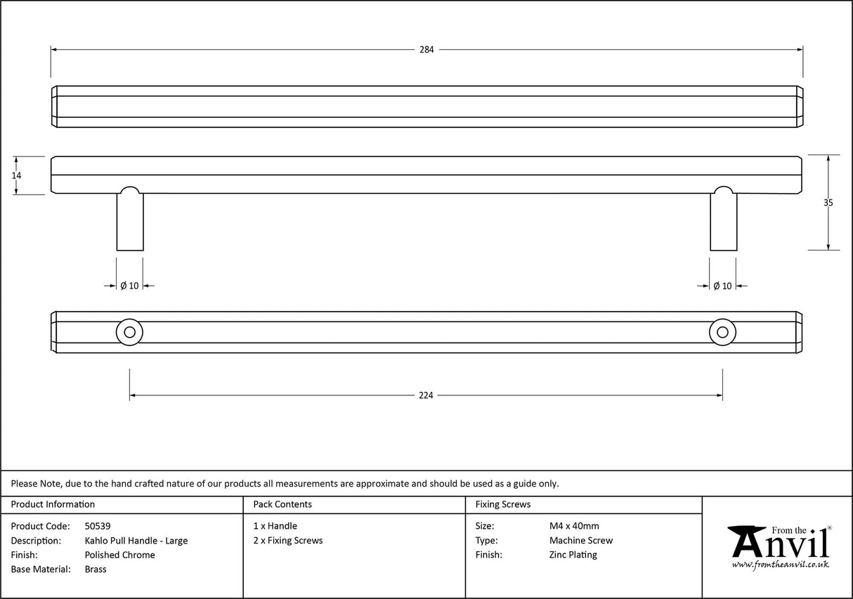 From The Anvil - Polished Chrome Kahlo Pull Handle - Large | Sku. 50539 | Trade Door Handles.