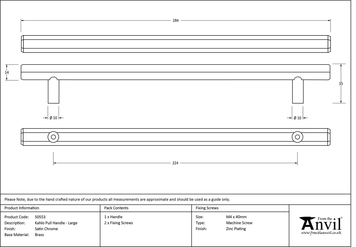 From The Anvil - Satin Chrome Kahlo Pull Handle - Large | Sku. 50553 | Trade Door Handles.