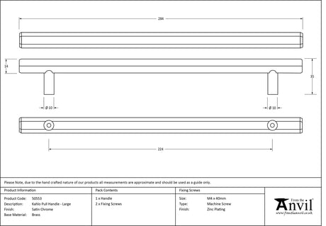 From The Anvil - Satin Chrome Kahlo Pull Handle - Large | Sku. 50553 | Trade Door Handles.