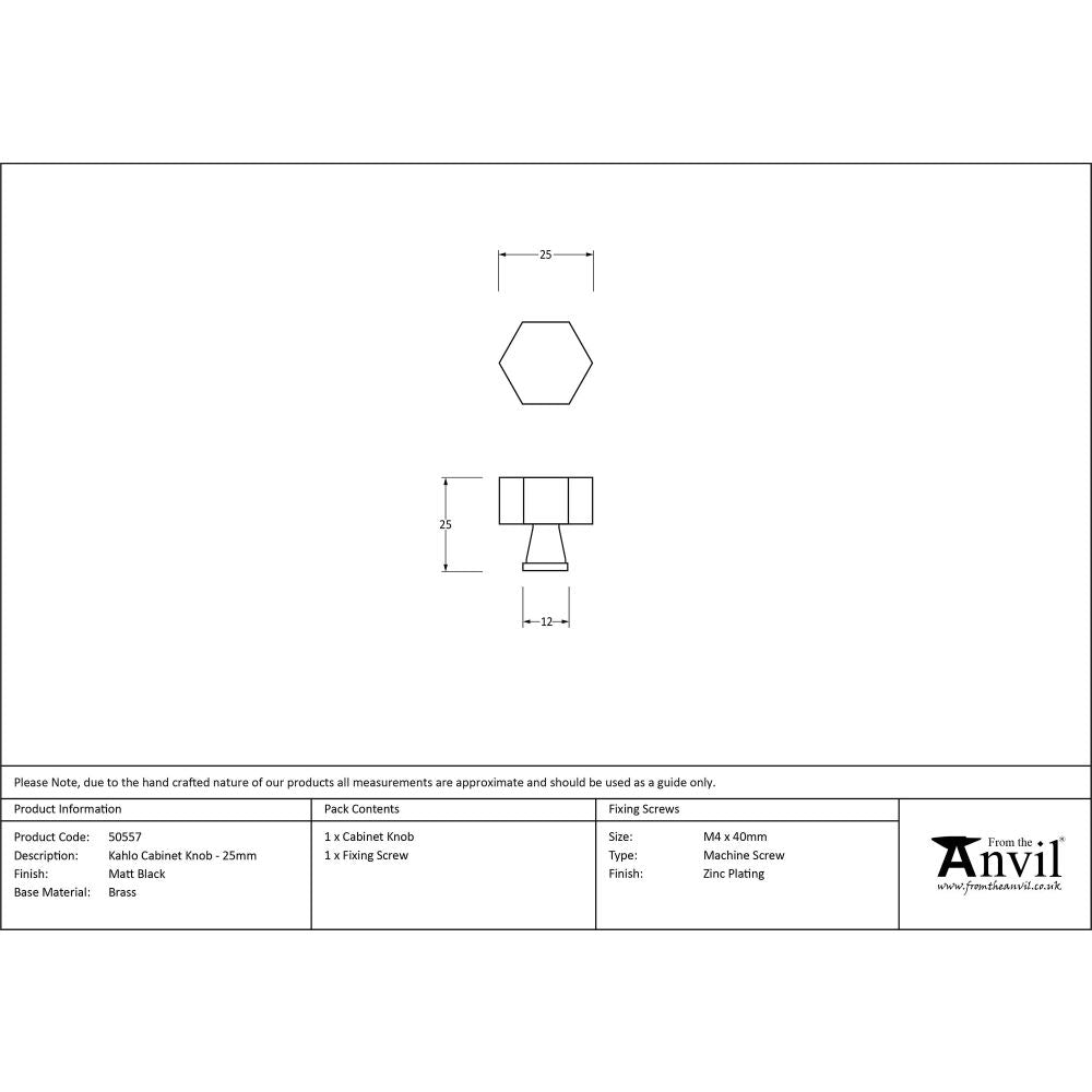 From The Anvil - Matt Black Kahlo Cabinet Knob - 25mm | Sku. 50557 | Trade Door Handles.