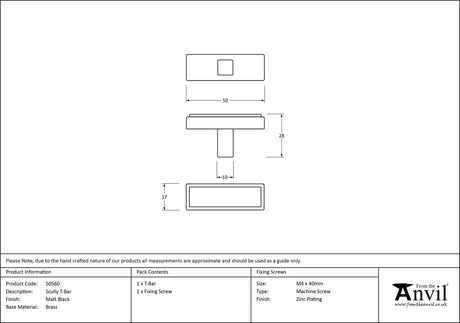 From The Anvil - Matt Black Scully T-Bar | Sku. 50560 | Trade Door Handles.