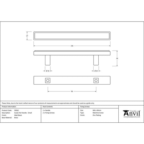 From The Anvil - Matt Black Scully Pull Handle - Small | Sku. 50562 | Trade Door Handles.