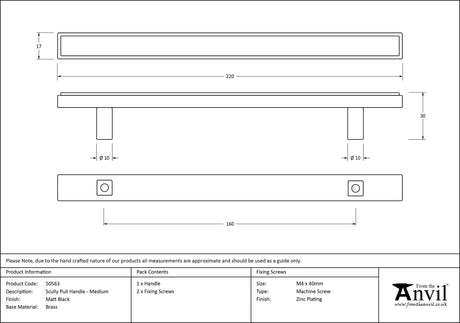 From The Anvil - Matt Black Scully Pull Handle - Medium | Sku. 50563 | Trade Door Handles.
