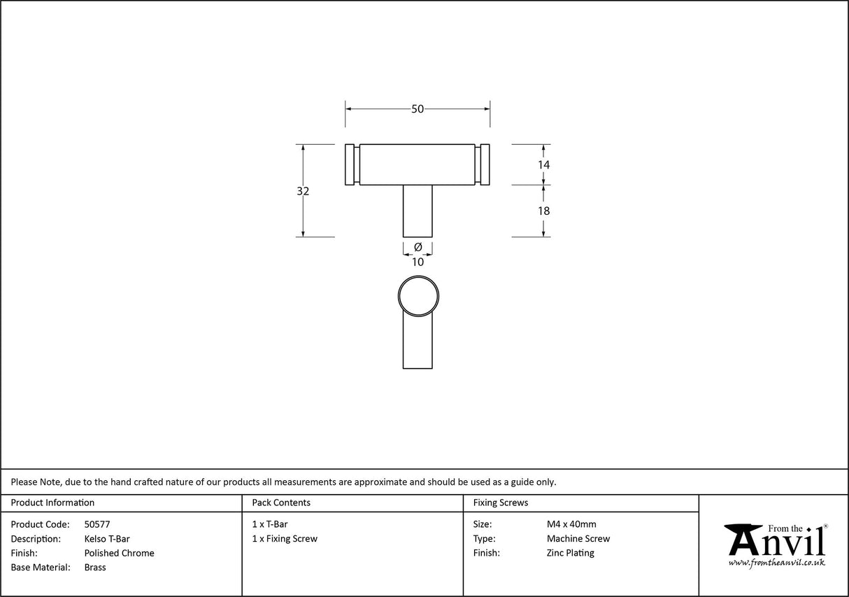 From The Anvil - Polished Chrome Kelso T-Bar | Sku. 50577 | Trade Door Handles.
