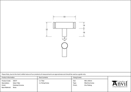 From The Anvil - Polished Chrome Kelso T-Bar | Sku. 50577 | Trade Door Handles.