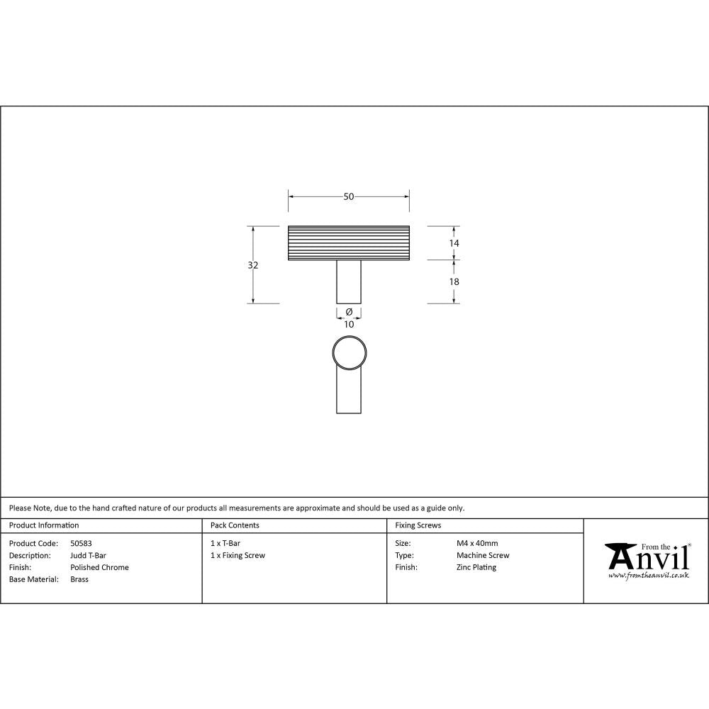 From The Anvil - Polished Chrome Judd T-Bar | Sku. 50583 | Trade Door Handles.
