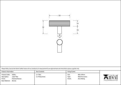 From The Anvil - Polished Bronze Judd T-Bar | Sku. 50591 | Trade Door Handles.