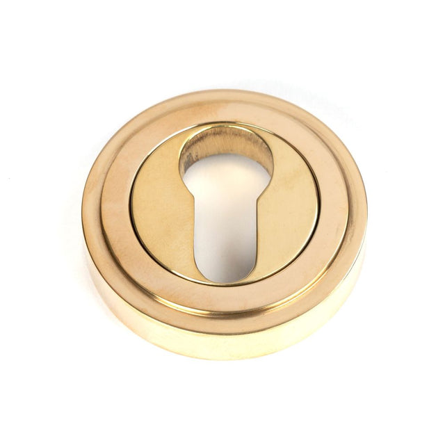 From The Anvil - Polished Brass Round Euro Escutcheon (Art Deco) | Sku. 50593 | Trade Door Handles.