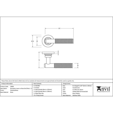 From The Anvil - Polished Brass Brompton Lever on Rose Set (Plain) - Unsprung | Sku. 50606 | Trade Door Handles.