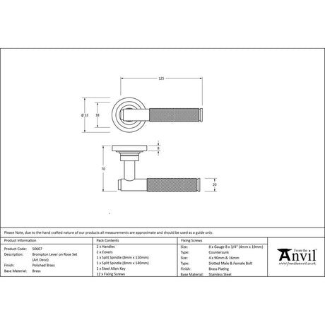 From The Anvil - Polished Brass Brompton Lever on Rose Set (Art Deco) | Sku. 50607 | Trade Door Handles.