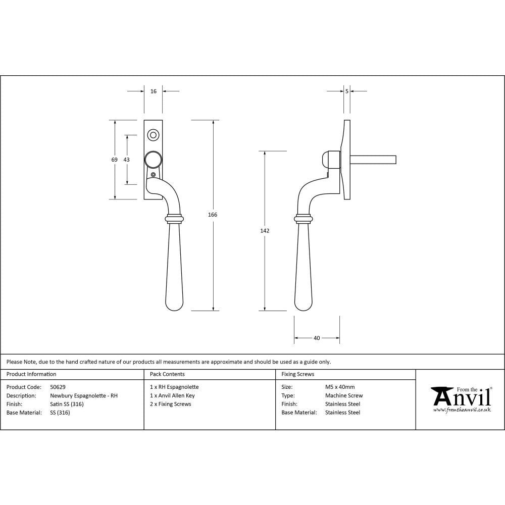From The Anvil - Satin Marine SS (316) Newbury Espag - RH | Sku. 50629 | Trade Door Handles.