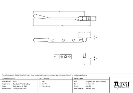 From The Anvil - Satin Marine SS (316) 8" Newbury Stay | Sku. 50633 | Trade Door Handles.