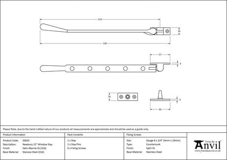 From The Anvil - Satin Marine SS (316) 12" Newbury Stay | Sku. 50635 | Trade Door Handles.
