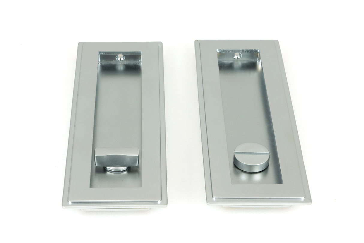 From The Anvil - Satin Chrome 175mm Art Deco Rectangular Pull - Privacy Set | Sku. 50640 | Trade Door Handles.