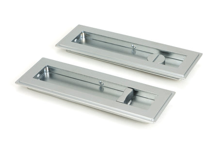 From The Anvil - Satin Chrome 175mm Art Deco Rectangular Pull - Privacy Set | Sku. 50640 | Trade Door Handles.