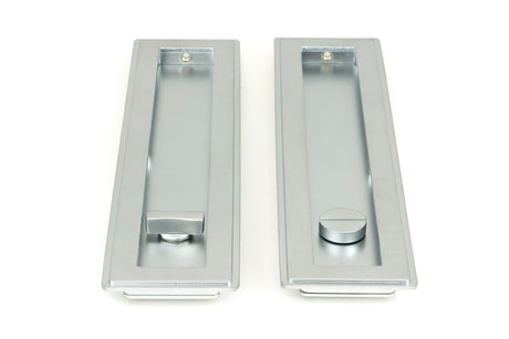 From The Anvil - Satin Chrome 250mm Art Deco Rectangular Pull - Privacy Set | Sku. 50641 | Trade Door Handles.