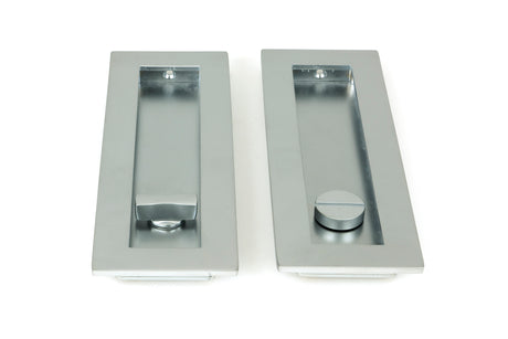From The Anvil - Satin Chrome 175mm Plain Rectangular Pull - Privacy Set | Sku. 50642 | Trade Door Handles.