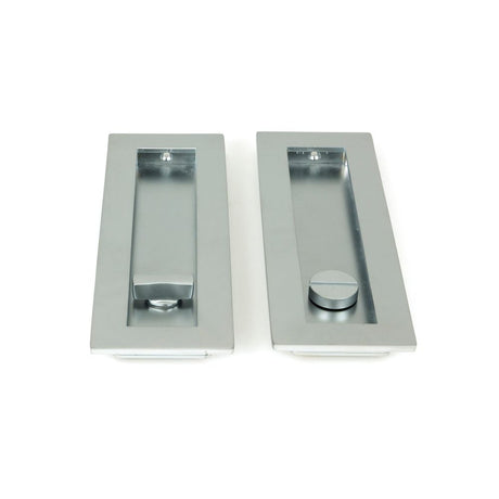 From The Anvil - Satin Chrome 175mm Plain Rectangular Pull - Privacy Set | Sku. 50642 | Trade Door Handles.