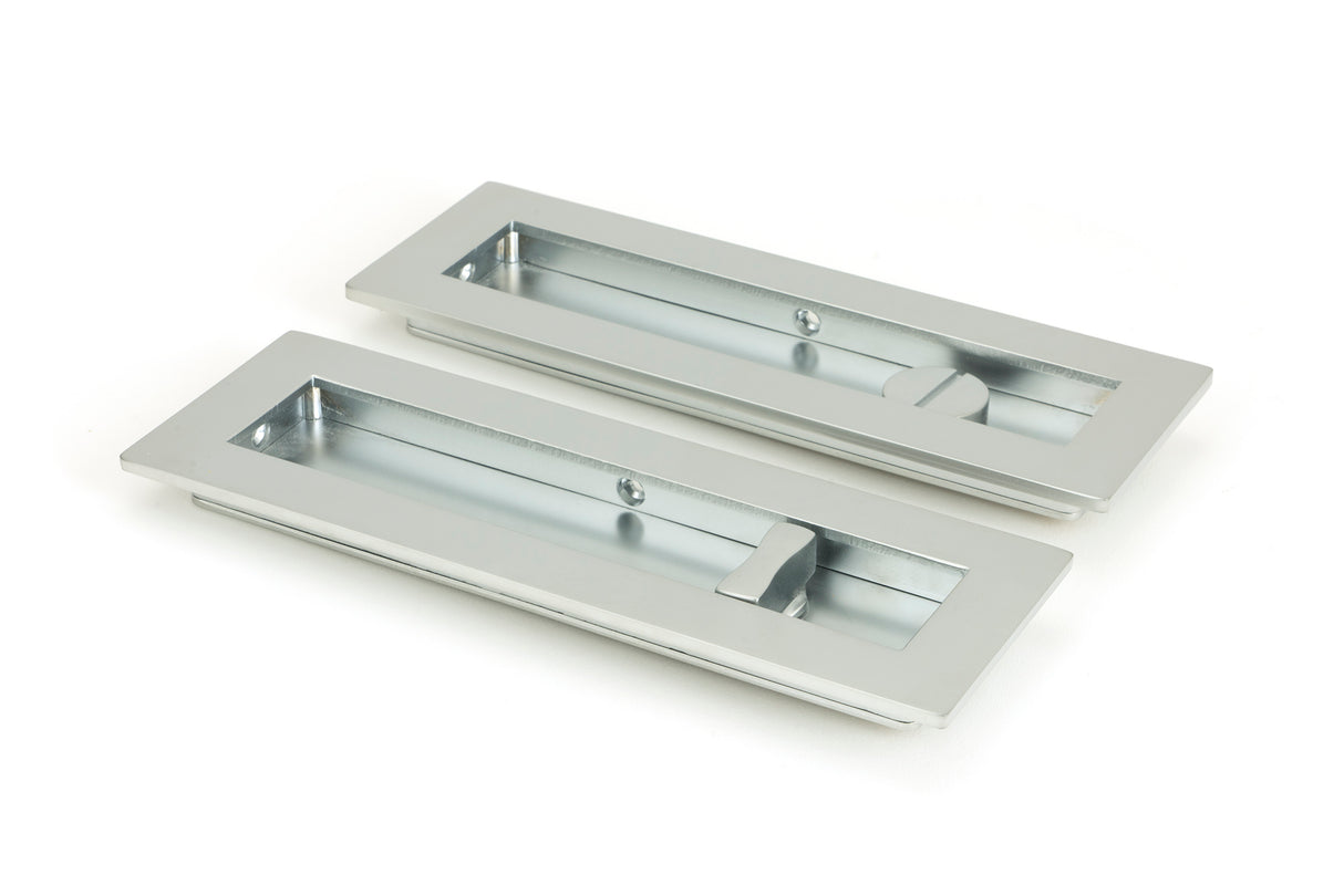 From The Anvil - Satin Chrome 175mm Plain Rectangular Pull - Privacy Set | Sku. 50642 | Trade Door Handles.