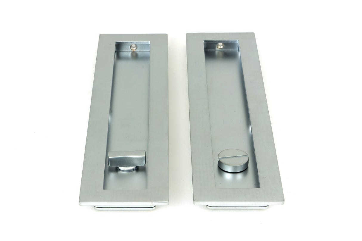 From The Anvil - Satin Chrome 250mm Plain Rectangular Pull - Privacy Set | Sku. 50643 | Trade Door Handles.