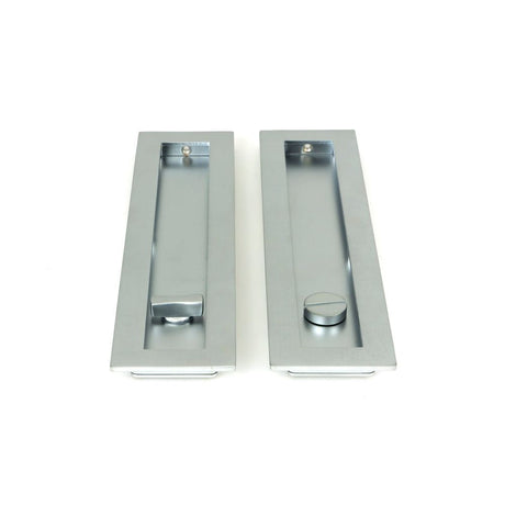 From The Anvil - Satin Chrome 250mm Plain Rectangular Pull - Privacy Set | Sku. 50643 | Trade Door Handles.