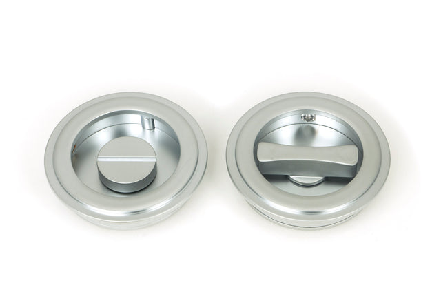 From The Anvil - Satin Chrome 60mm Art Deco Round Pull - Privacy Set | Sku. 50648 | Trade Door Handles.