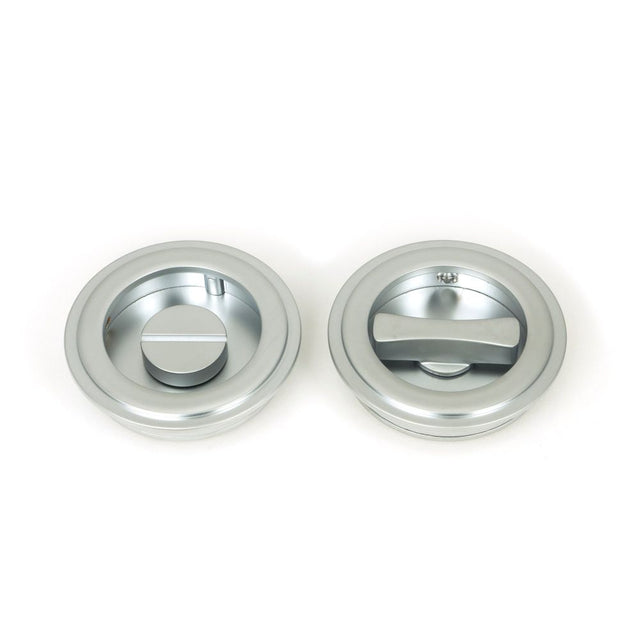 From The Anvil - Satin Chrome 60mm Art Deco Round Pull - Privacy Set | Sku. 50648 | Trade Door Handles.