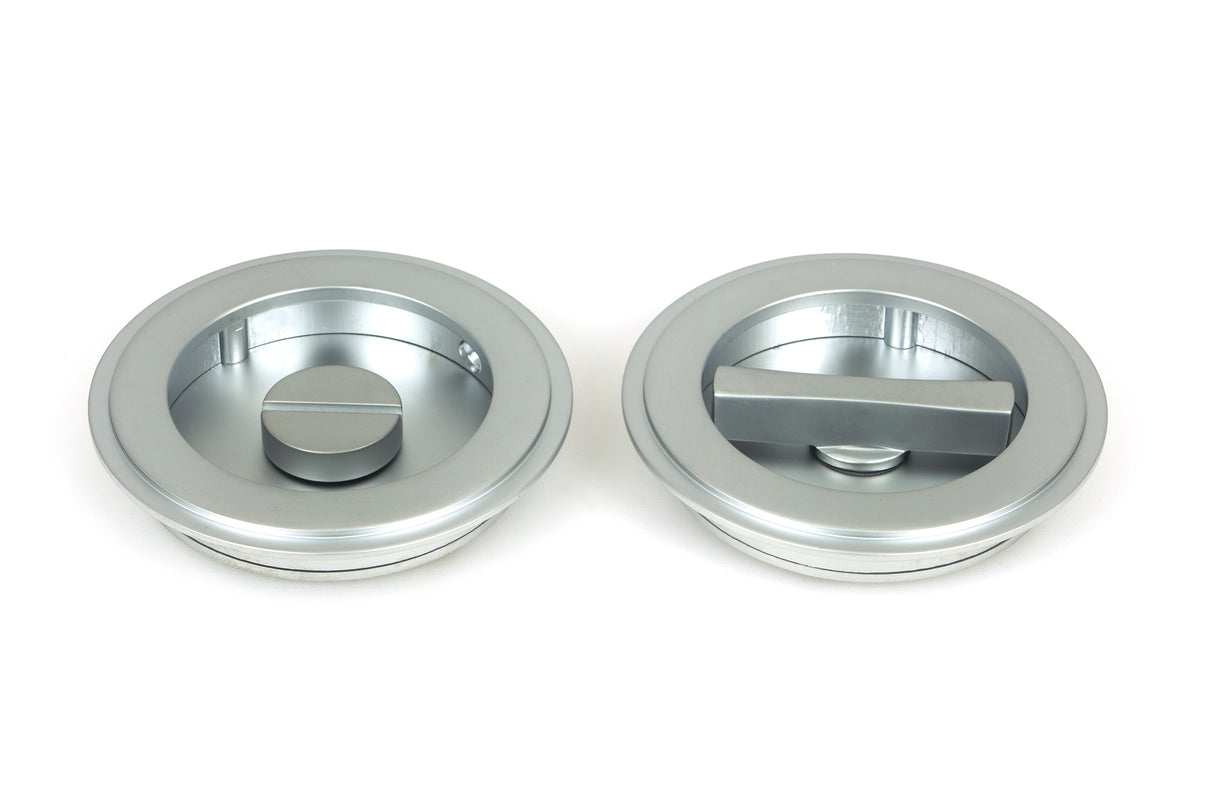 From The Anvil - Satin Chrome 75mm Art Deco Round Pull - Privacy Set | Sku. 50649 | Trade Door Handles.