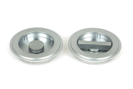 From The Anvil - Satin Chrome 75mm Art Deco Round Pull - Privacy Set | Sku. 50649 | Trade Door Handles.