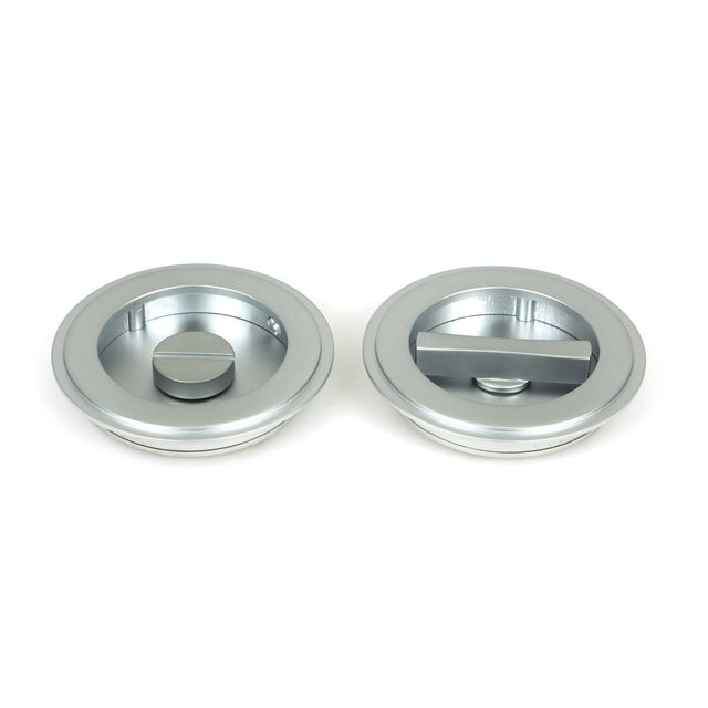 From The Anvil - Satin Chrome 75mm Art Deco Round Pull - Privacy Set | Sku. 50649 | Trade Door Handles.