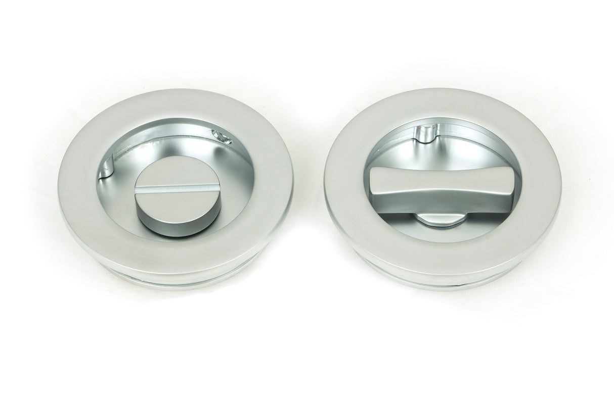 From The Anvil - Satin Chrome 60mm Plain Round Pull - Privacy Set | Sku. 50650 | Trade Door Handles.