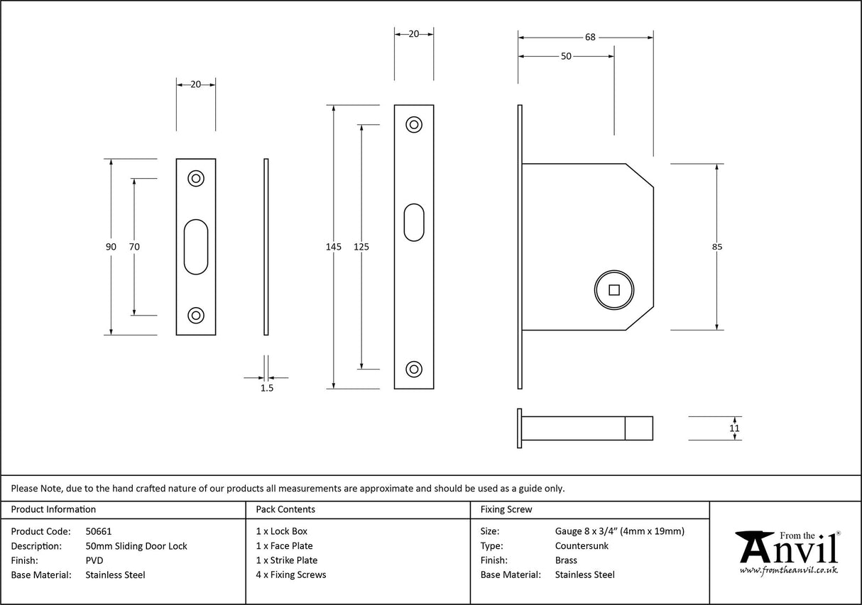 From The Anvil - PVD 50mm Sliding Door Lock | Sku. 50661 | Trade Door Handles.
