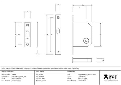 From The Anvil - Polished Bronze 50mm Sliding Door Lock | Sku. 50664 | Trade Door Handles.