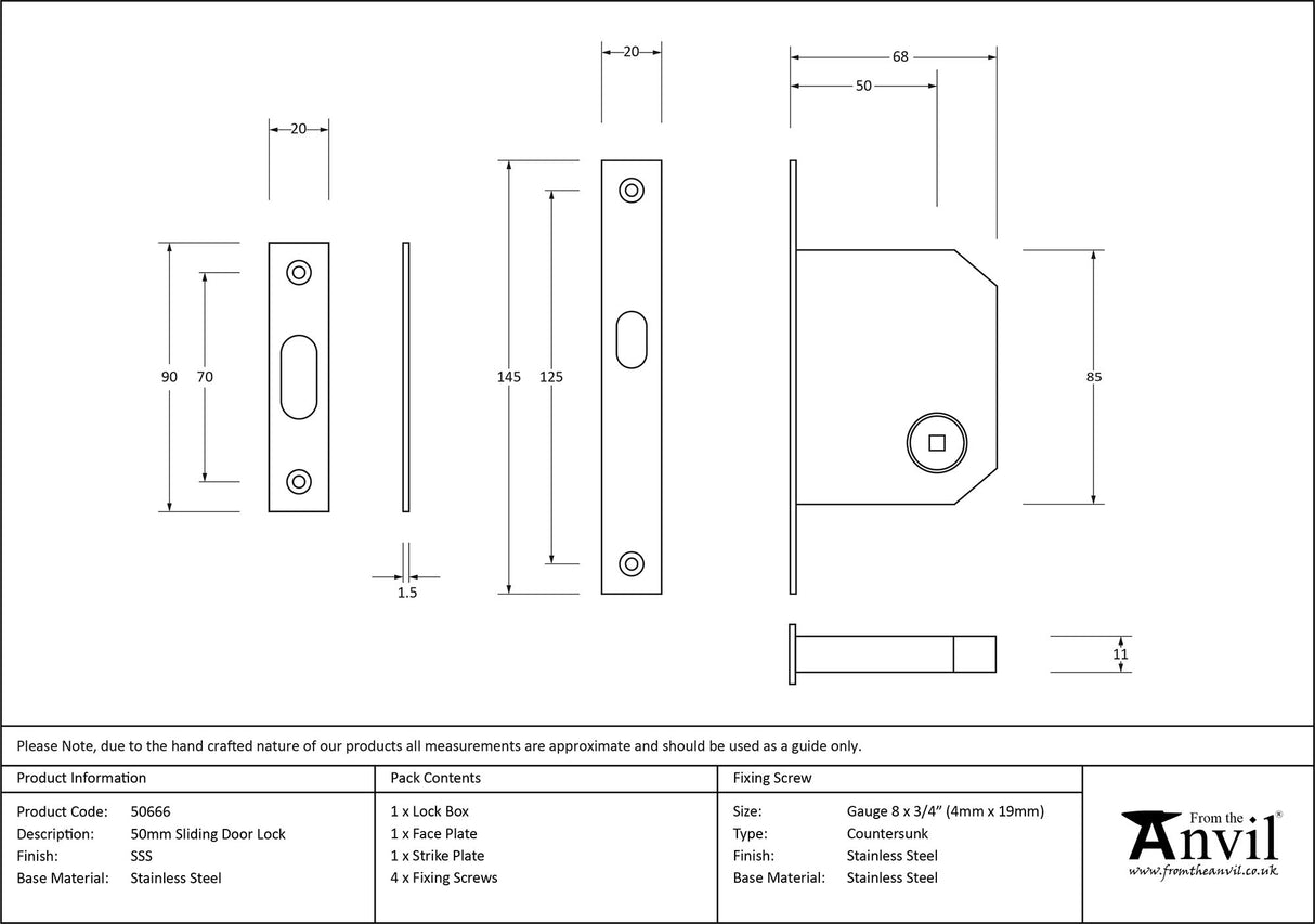 From The Anvil - SSS 50mm Sliding Door Lock | Sku. 50666 | Trade Door Handles.
