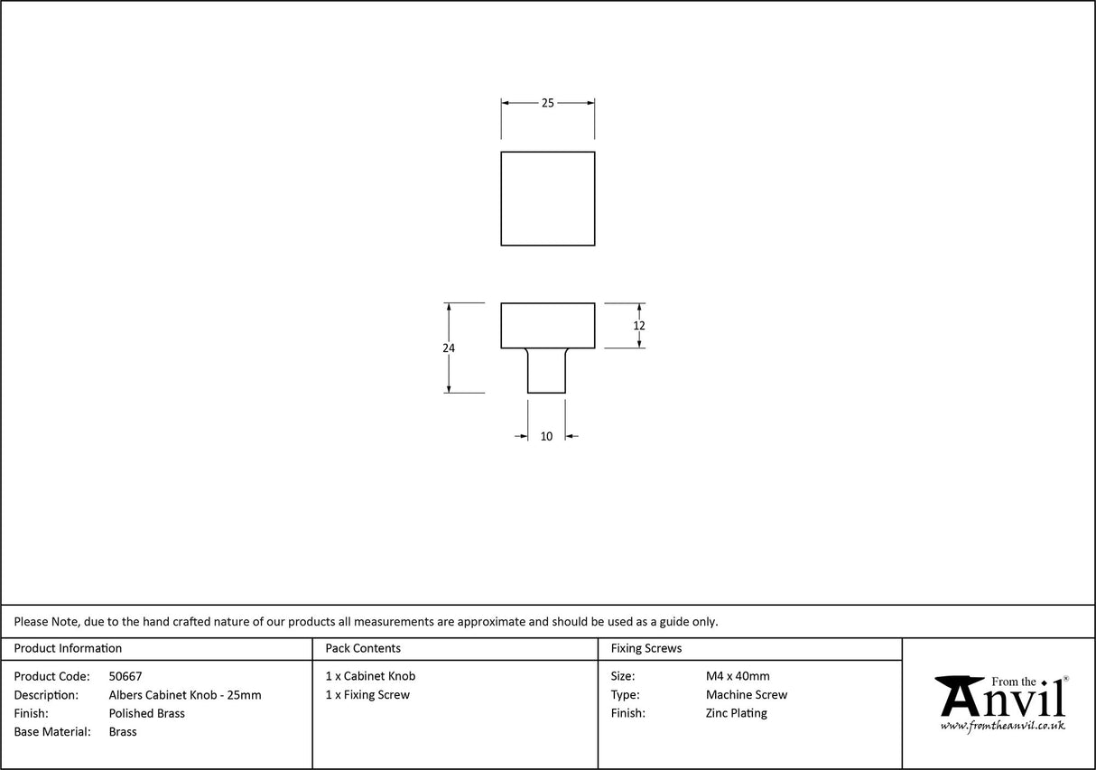 From The Anvil - Polished Brass Albers Cabinet Knob - 25mm | Sku. 50667 | Trade Door Handles.