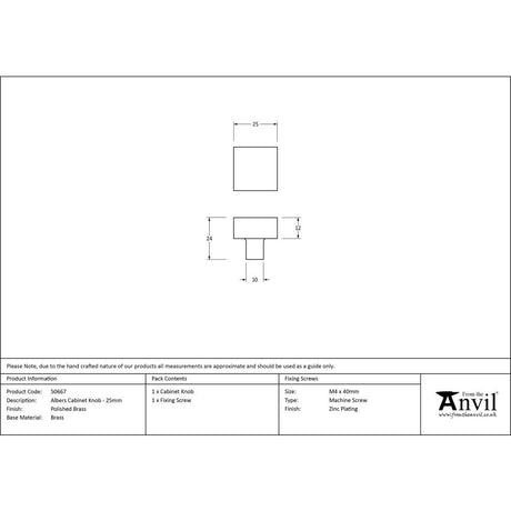 From The Anvil - Polished Brass Albers Cabinet Knob - 25mm | Sku. 50667 | Trade Door Handles.