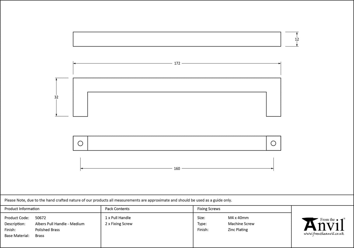 From The Anvil - Polished Brass Albers Pull Handle - Medium | Sku. 50672 | Trade Door Handles.