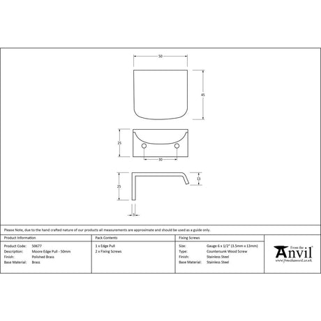 From The Anvil - Polished Brass 50mm Moore Edge Pull | Sku. 50677 | Trade Door Handles.
