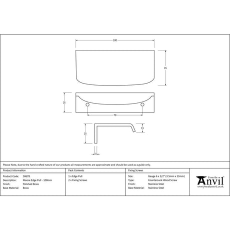 From The Anvil - Polished Brass 100mm Moore Edge Pull | Sku. 50678 | Trade Door Handles.