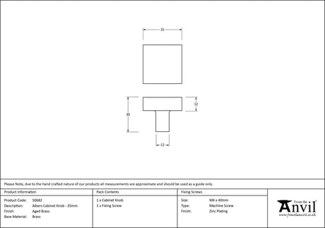 From The Anvil - Aged Brass Albers Cabinet Knob - 35mm | Sku. 50682 | Trade Door Handles.