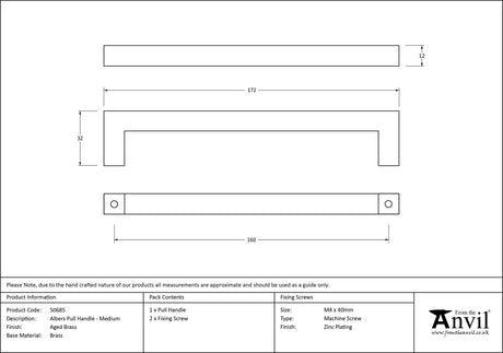 From The Anvil - Aged Brass Albers Pull Handle - Medium | Sku. 50685 | Trade Door Handles.