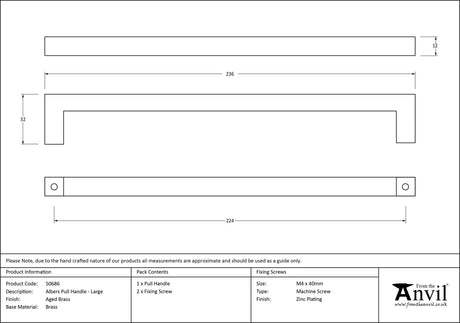 From The Anvil - Aged Brass Albers Pull Handle - Large | Sku. 50686 | Trade Door Handles.