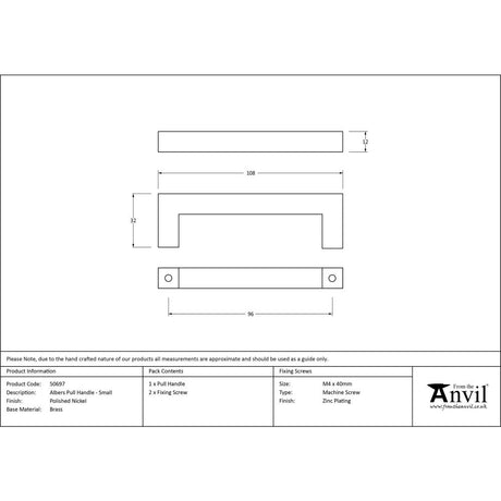 From The Anvil - Polished Nickel Albers Pull Handle - Small | Sku. 50697 | Trade Door Handles.