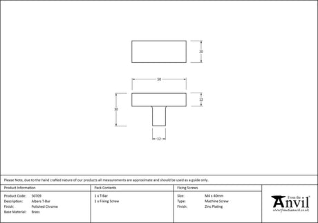 From The Anvil - Polished Chrome Albers T-Bar | Sku. 50709 | Trade Door Handles.