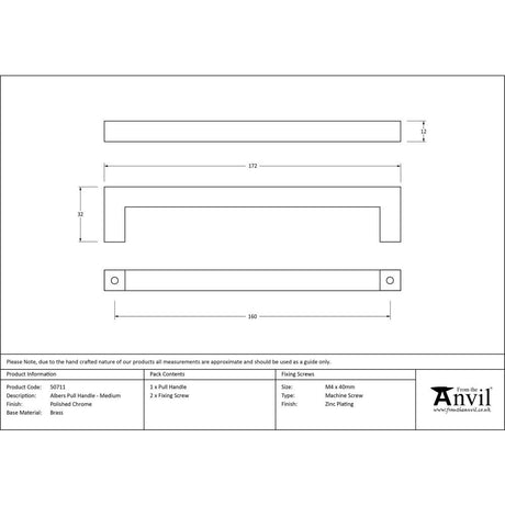 From The Anvil - Polished Chrome Albers Pull Handle - Medium | Sku. 50711 | Trade Door Handles.
